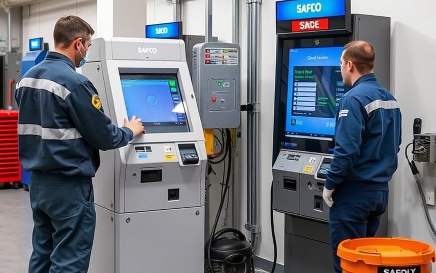 Tecnico durante la manutenzione di un terminale self-service