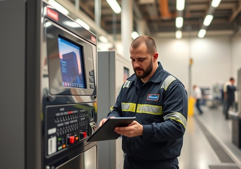 Tecnico durante la manutenzione di un terminale self-service