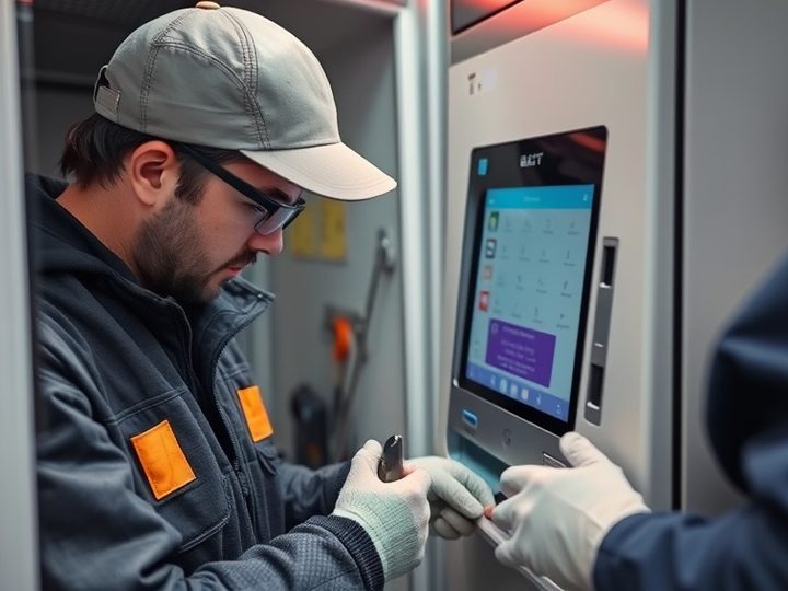 Squadra tecnica al lavoro su un terminale self-service